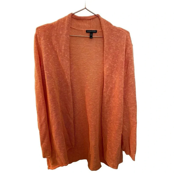 Eileen Fisher Orange Long Sleeve Open Front Cardigan Sweaters Size Large - Picture 1 of 5